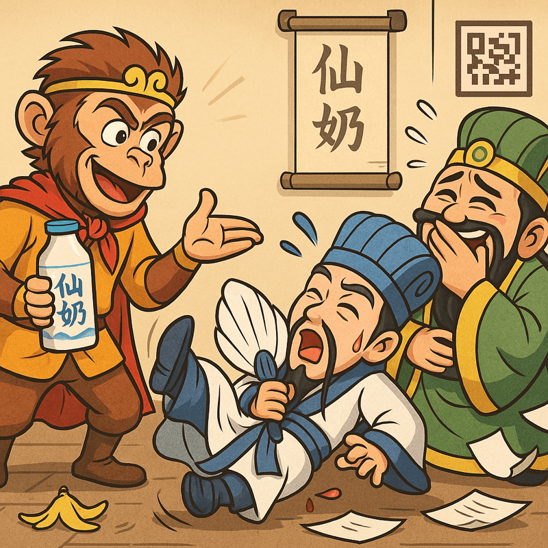 "Immortal Milk" is an original short comedy that blends mythological char《仙奶》是一部结合神话人物与现代商业元素的原创喜剧短篇