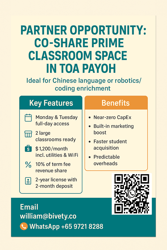 Partner Opportunity: Co-Share Prime Classroom Space In Toa Payoh