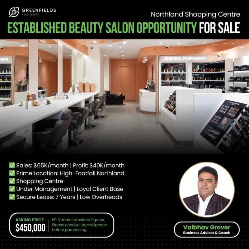 Established Profitable & Under Management Beauty Salon for Sale  Northland Shopping Centre
