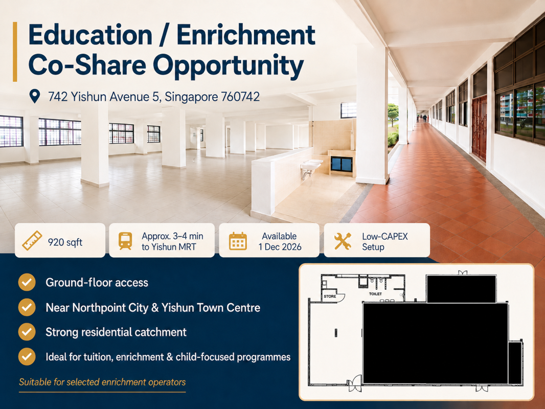 920 Sqft Fitted Enrichment / Tuition Space For Co-Share – Near Yishun MRT